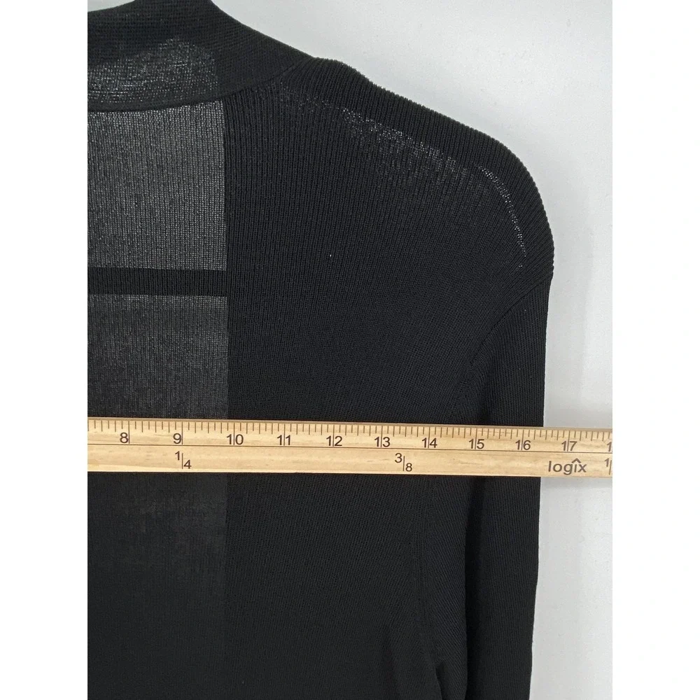 Eileen Fisher Cardigan Sweater Women XL Black Ruffle Open Light Sheer Minimalist